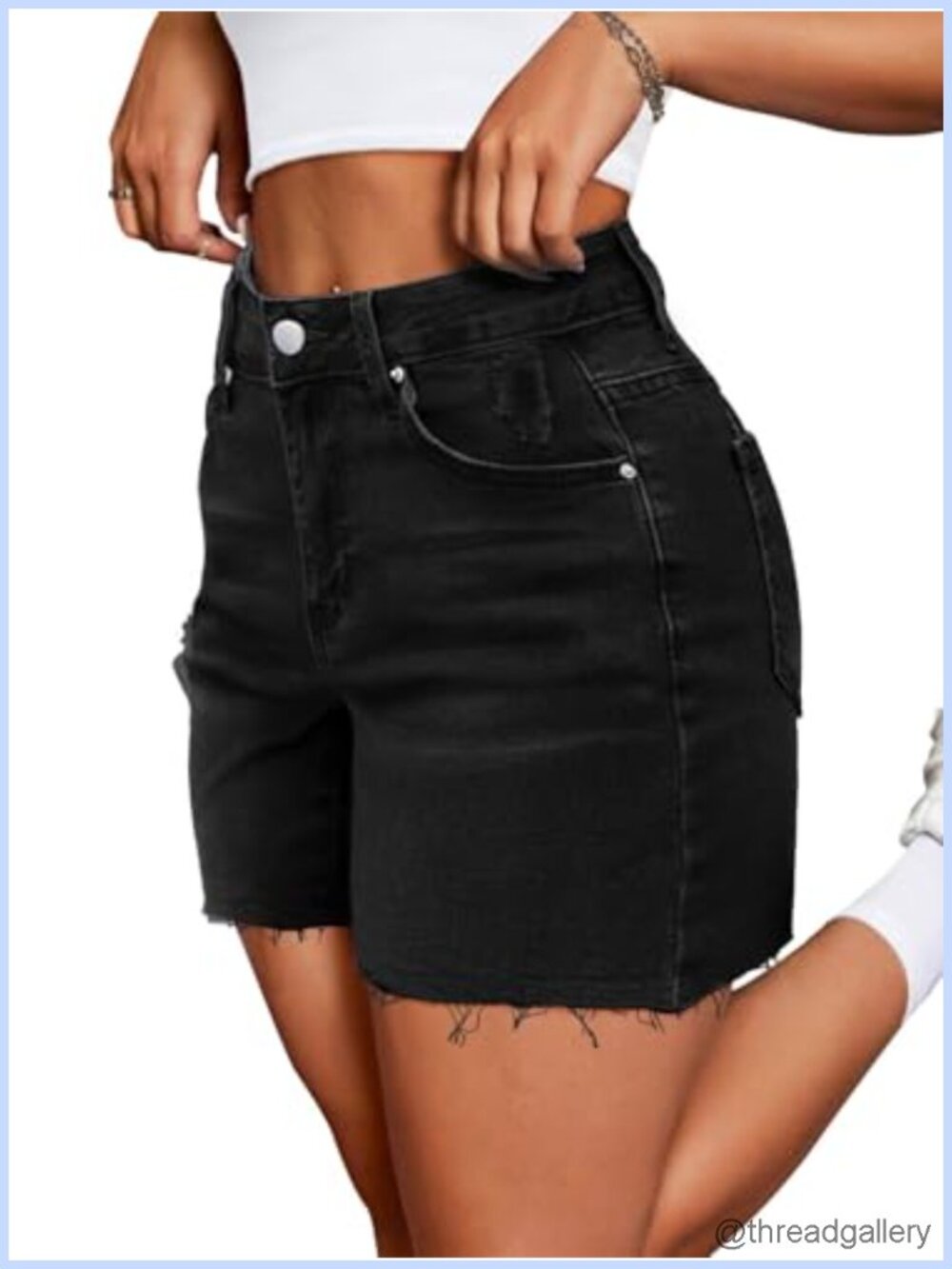 Mid-High Waisted Frayed Hem Stretchy Denim Jorts